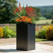 50cm Zinc Galvanised Matte Black Tall Square Planter